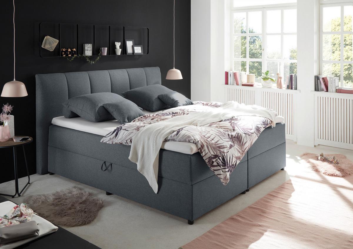 Boxspring postel GRANADA antracitová  180x200 cm - černá/antracitová, Basics, textil/plast (180/200cm) - MID.YOU