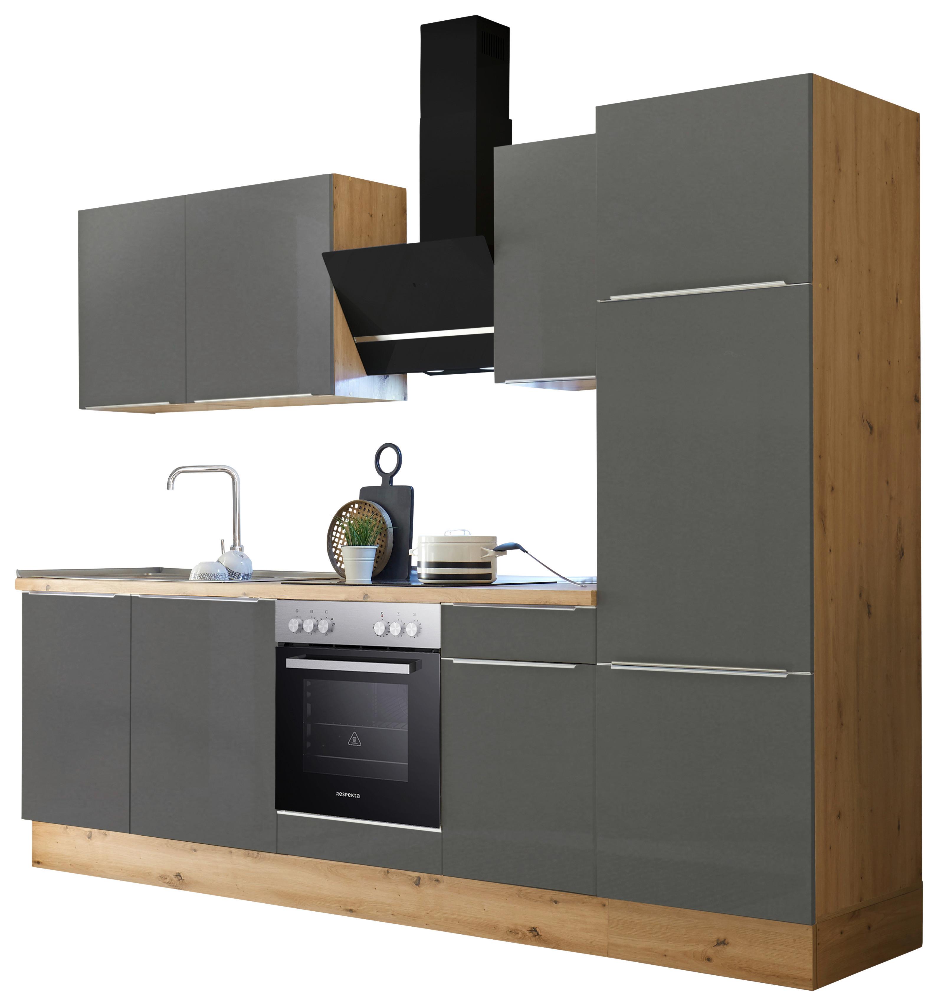 Küchenzeile Bema mit Geräten B: 280 cm Grau/Eiche Dekor - Anthrazit/Eiche Artisan, LIFESTYLE, Holzwerkstoff (280/211/60cm) - Respekta