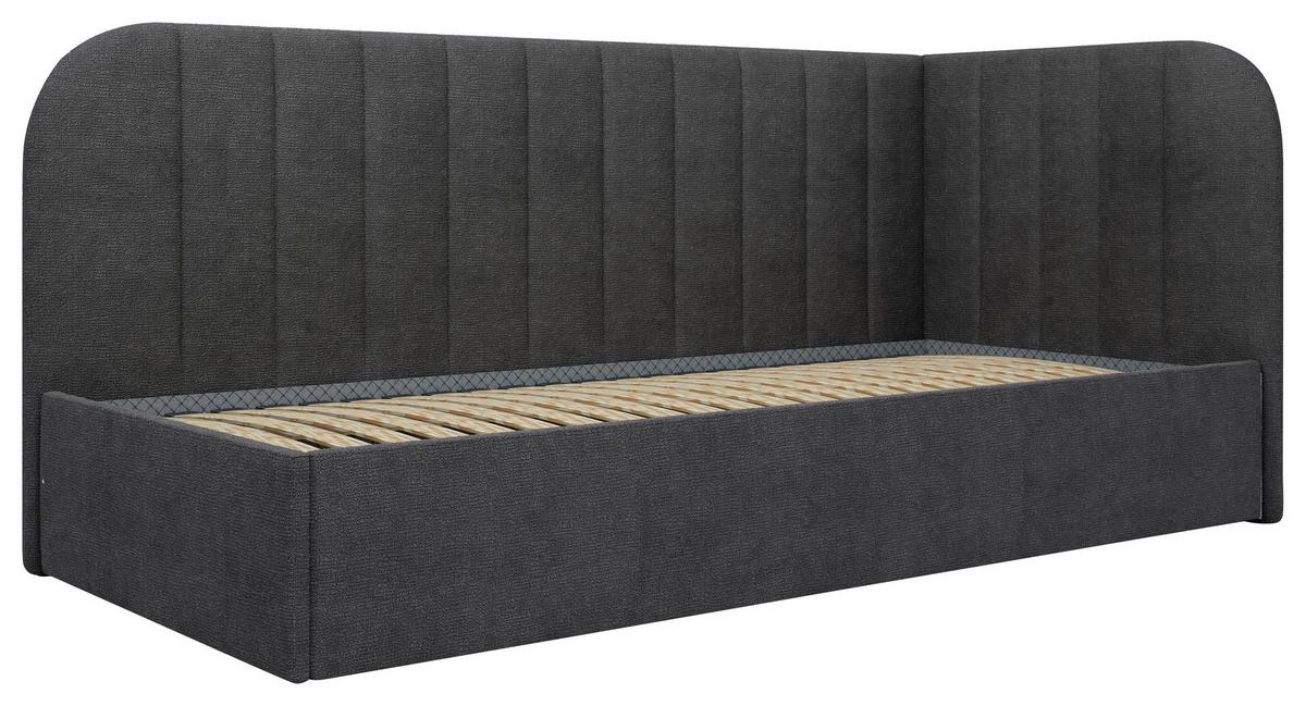 Polsterbett Millow Rechts Dunkelgrau Lf: 90x200 Cm - Dunkelgrau/Schwarz, MODERN, Holz/Holzwerkstoff (90/200cm) - MID.YOU