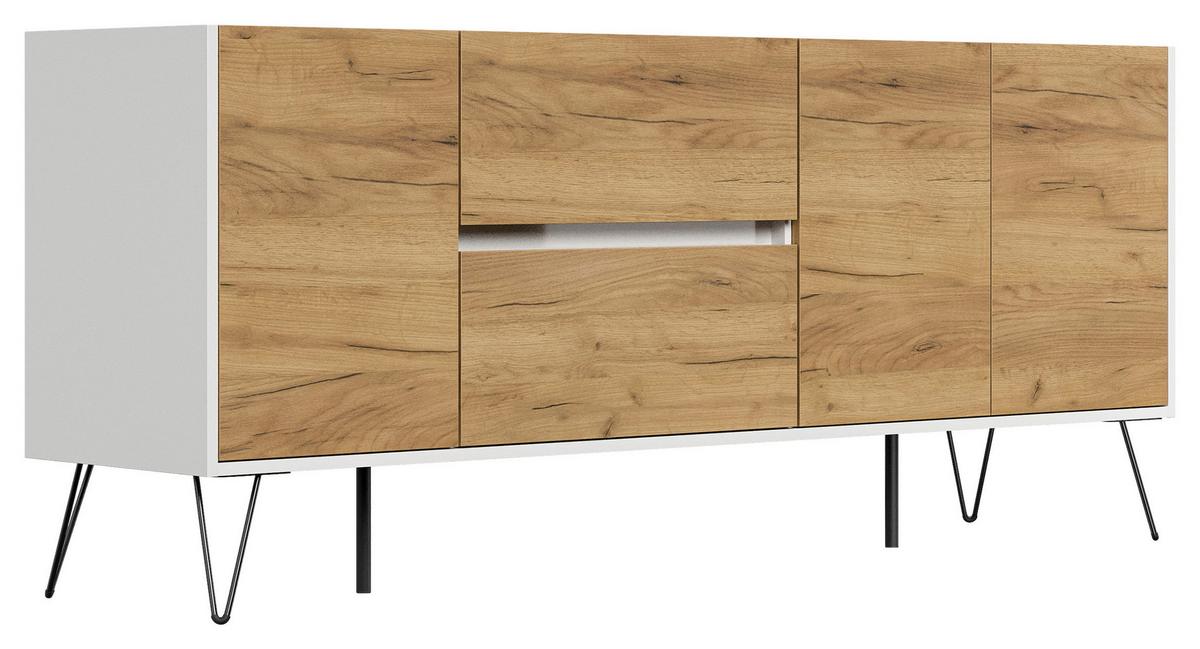 Sideboard Posseik Industrial Eichefarben/weiß B: 177 Cm - Eichefarben/Weiß Hochglanz, Design, Holzwerkstoff (177/75,8/42cm) - P & B