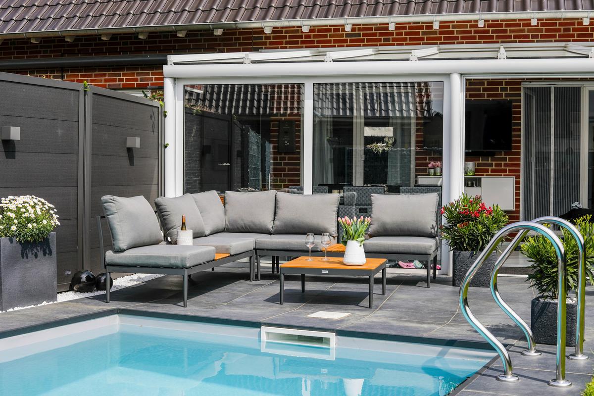 Loungegarnitur 4-Tlg. Paros Holz/Metall/Textil mit Kissen - Anthrazit/Silberfarben, Basics, Holz/Textil (243/68/243cm) - Acamp