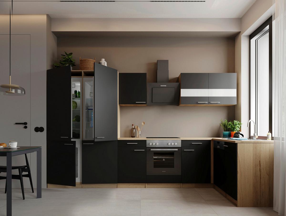 ECKKÜCHE Merle, Schwarz S: 340x172 cm - Eichefarben/Schwarz, Trend, Holzwerkstoff (340/172cm) - Respekta