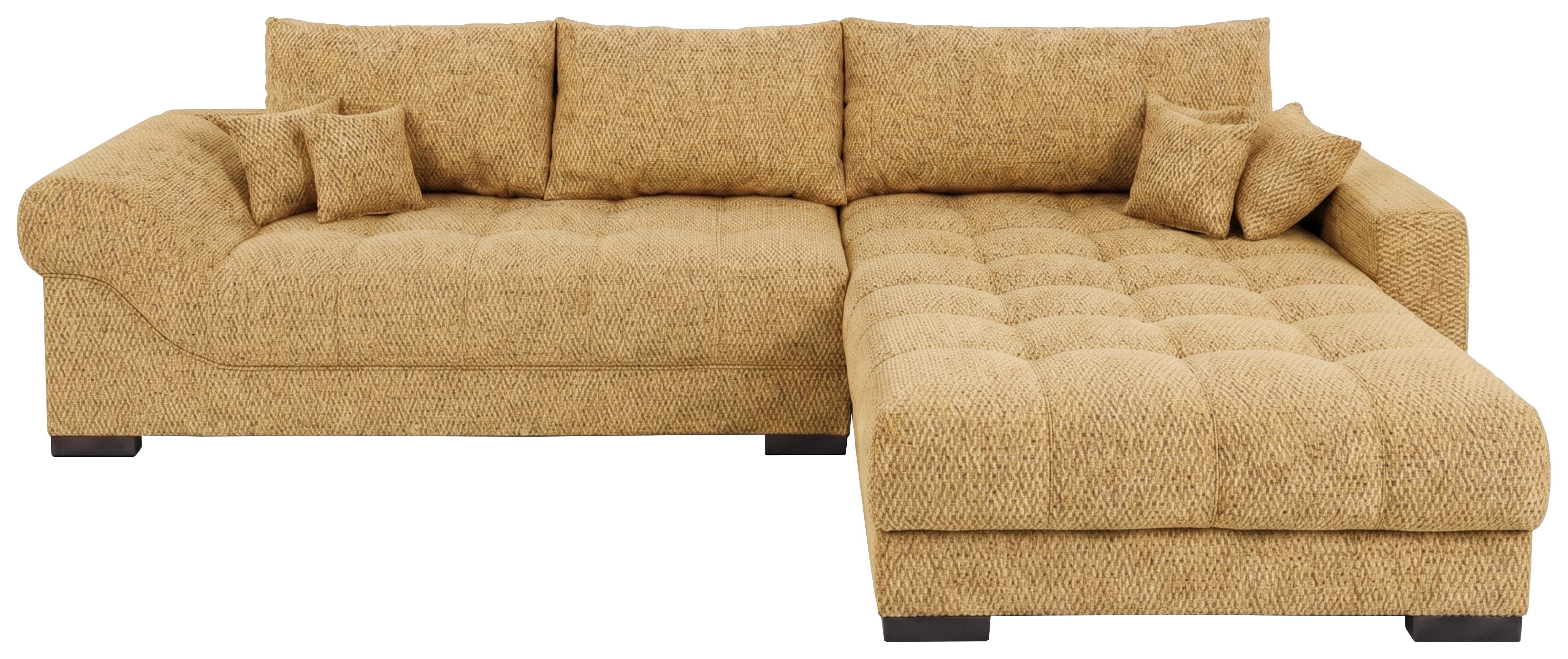 Boxspringecksofa Emil Webstoff senfgelb, S:343x217cm - Senfgelb/Schwarz, ROMANTIK / LANDHAUS, Holzwerkstoff/Textil (343/217cm)
