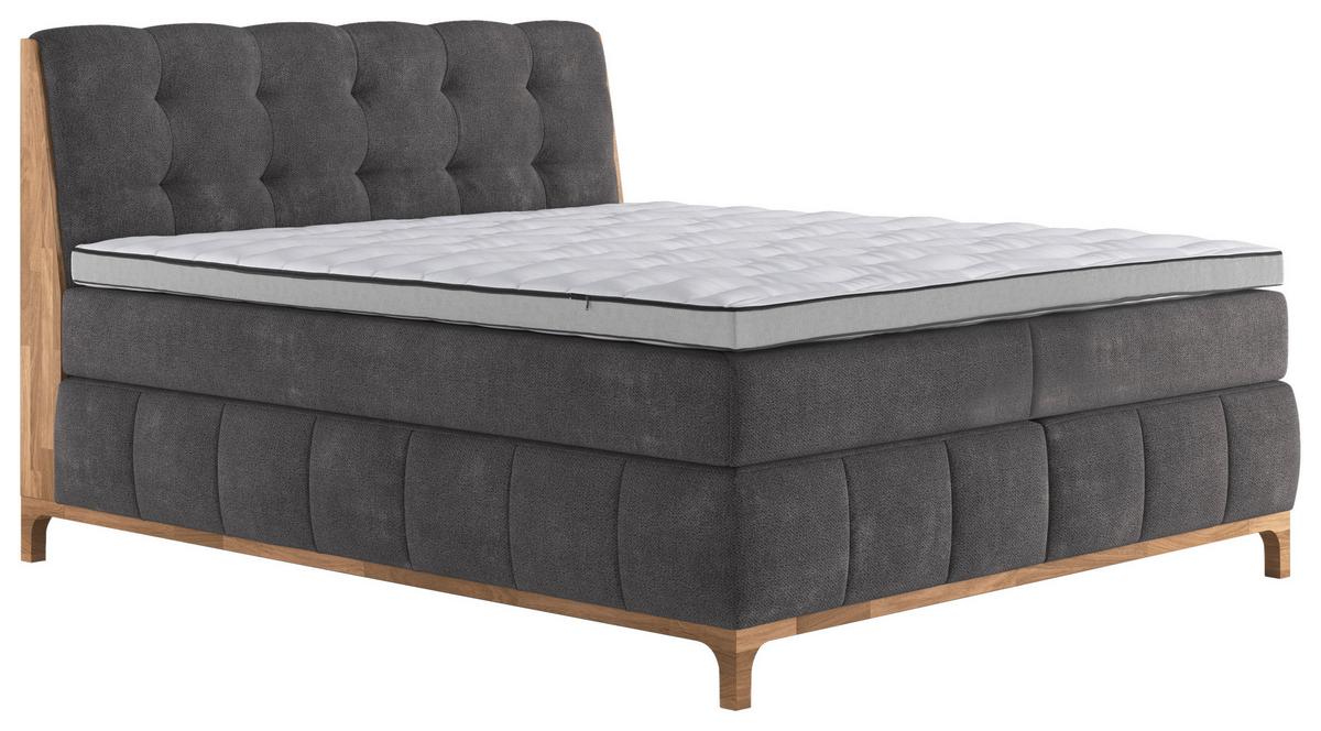 Boxspringbett Moon mit Topper 160x200 cm - Dunkelgrau/Eichefarben, MODERN, Holz/Holzwerkstoff (160/200cm) - MID.YOU
