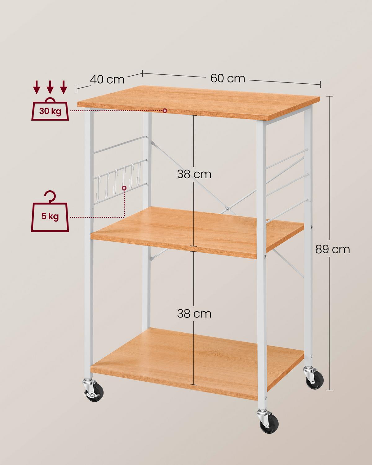 Regal Kitchen Shelf - Eichefarben/Weiß, MODERN, Holzwerkstoff/Metall (60/89/40cm) - MID.YOU