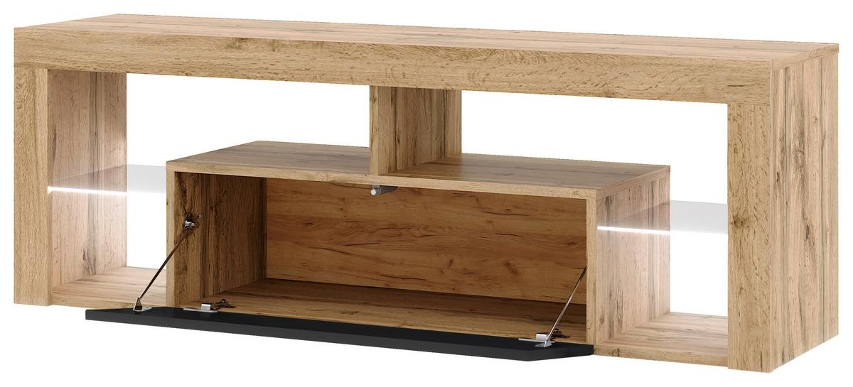 Lowboard Everest 140 Led - Eiche Wotan/Schwarz, Design, Glas/Holzwerkstoff (140/50,5/35cm) - Livetastic