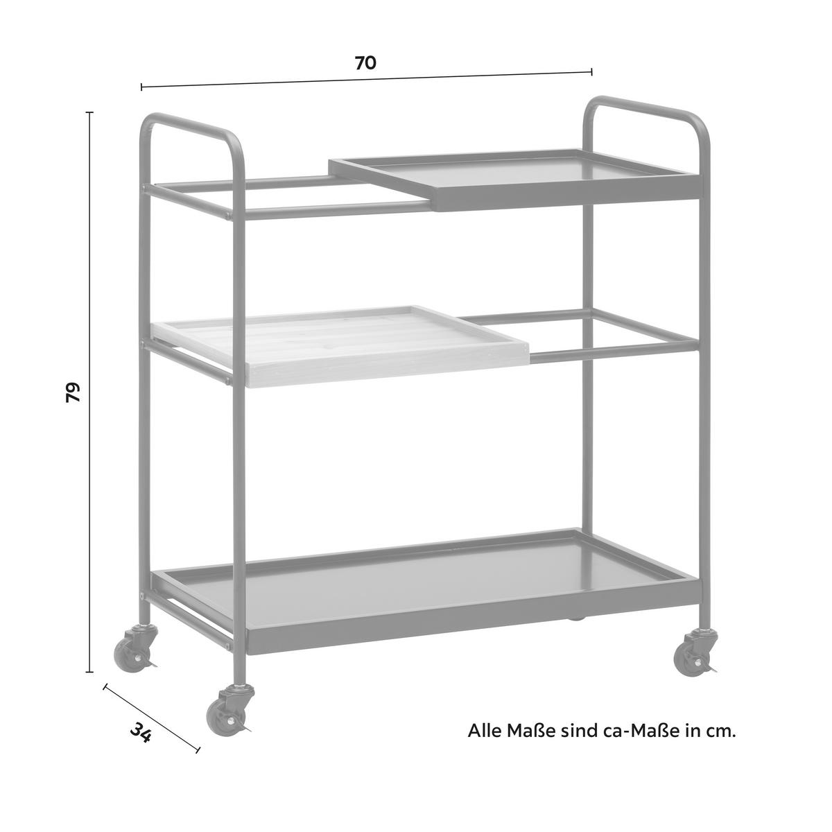 Servírovací vozík GIORGIA - čierna/farba duba, Modern, kov/drevo (70/79/34cm) - Bessagi Home