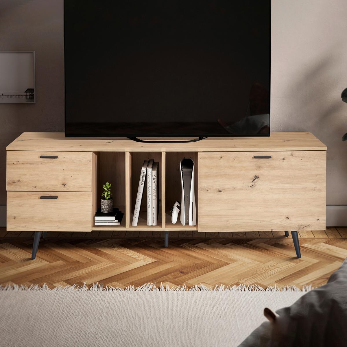 Nízka komoda dekor dub - čierna/farba duba, Design, kov/kompozitné drevo (150/55/40cm) - Livetastic