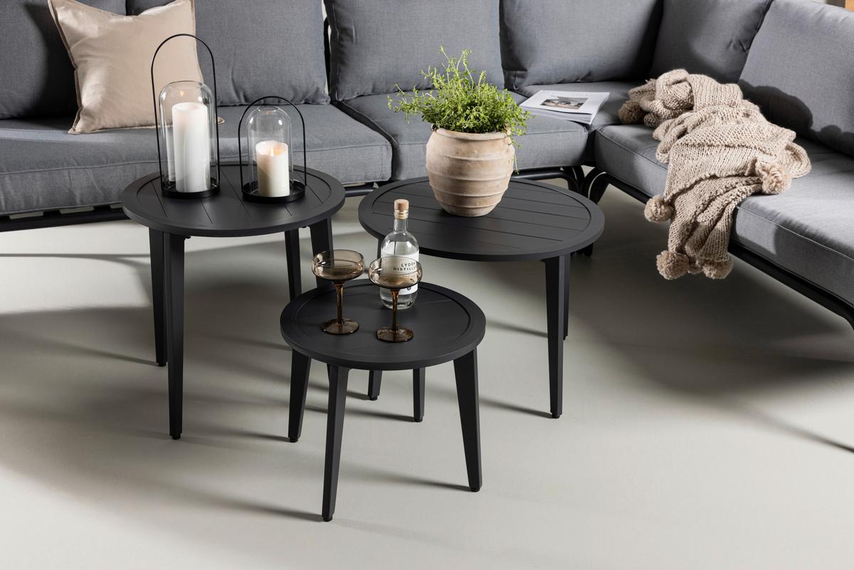 Dining-Loungeset Roxo - Schwarz/Grau, KONVENTIONELL, Textil/Metall - Gardenson