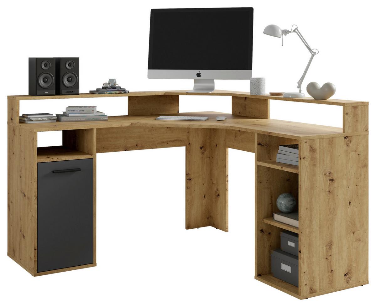 Schreibtisch Fox - Anthrazit/Eiche Artisan, MODERN, Holzwerkstoff (139/139/90,8cm) - MID.YOU