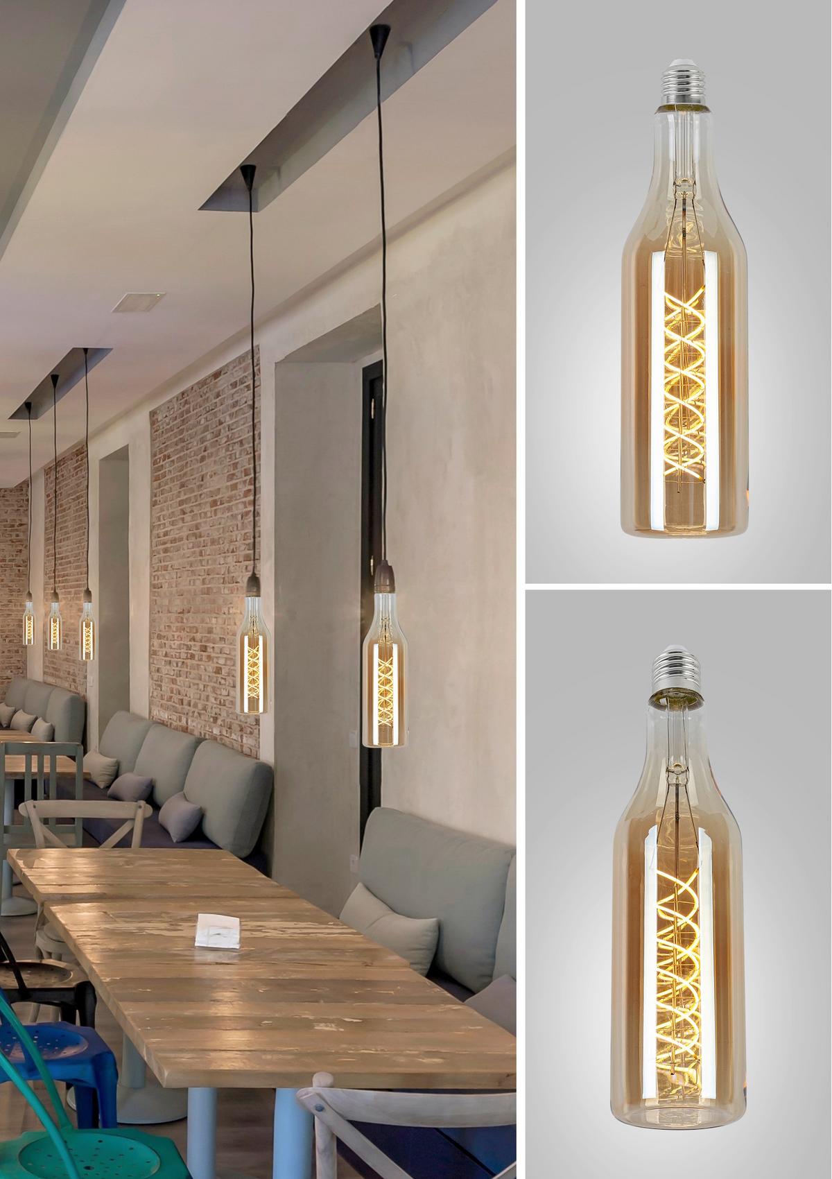 LED ŽÁROVKA FLASCHE - jantarové barvy, Romantický / Rustikální, kov/sklo (7,5/27,5cm) - Mömax