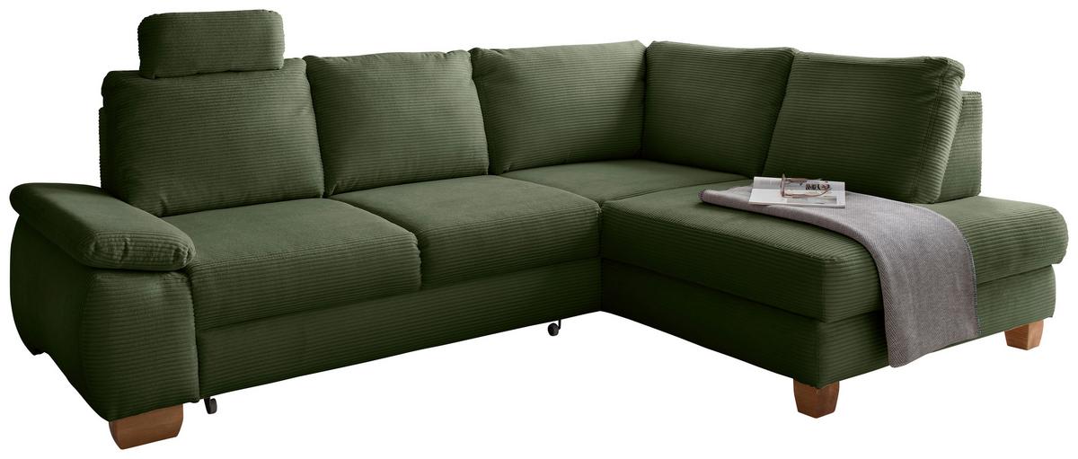 Eckschlafsofa Positano Dunkelgrün S: 261x206 Cm - Wildeiche/Dunkelgrün, MODERN, Textil (261/206cm) - Livetastic