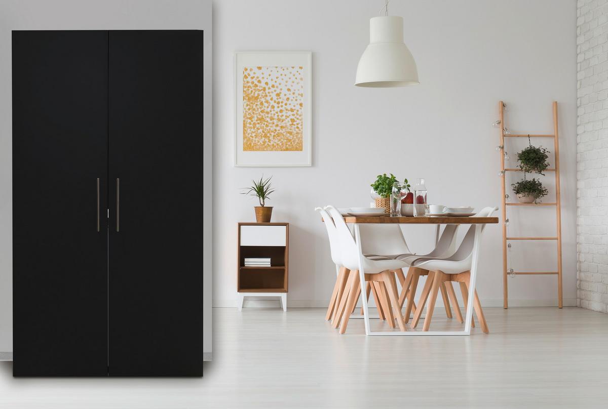 Schrankküche Mit Mikrowelle + Kühlschrank 104cm Weiß/schwarz - Silberfarben/Schwarz, MODERN, Holzwerkstoff/Metall (104/193/67cm) - Respekta
