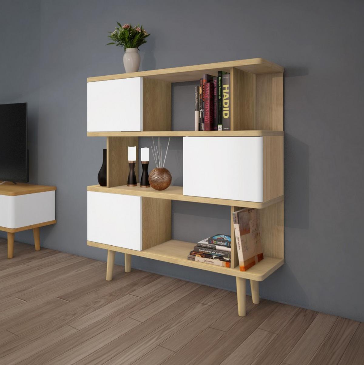 Regal Alandra Weiß/Eichefarben 120 cm - Eichefarben/Weiß, Basics, Holzwerkstoff (120/130/33cm) - MID.YOU
