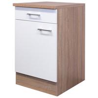 Küchenunterschrank Samoa B: 50 cm Weiß/Eiche Dekor mit Lade - Weiß/Sonoma Eiche, KONVENTIONELL, Holzwerkstoff (50/85/57cm)