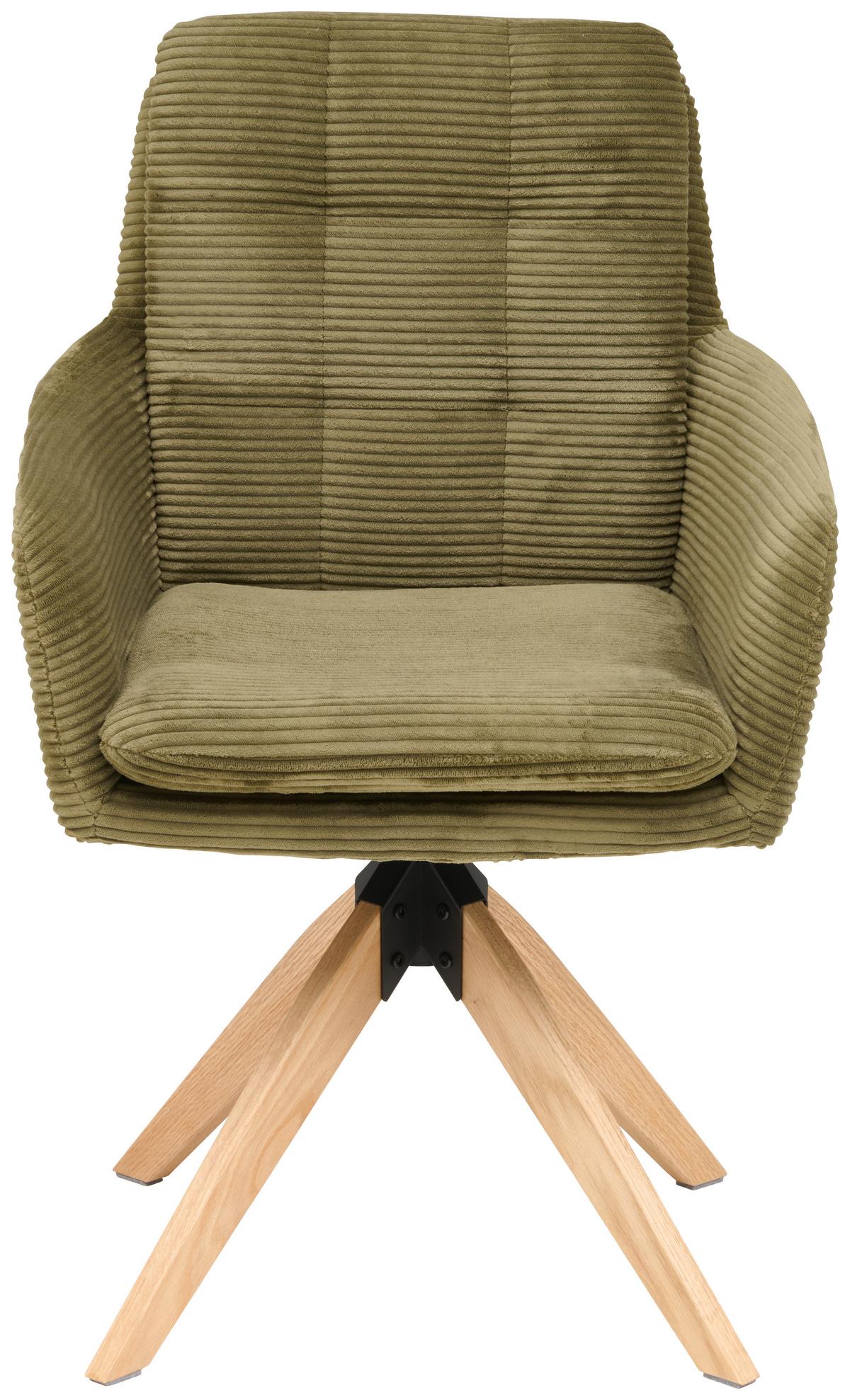 Armlehnstuhl Matti Grün, Sitzfläche 360° drehbar - Naturfarben/Grün, KONVENTIONELL, Holz/Textil (60/93/65,5cm) - Livetastic