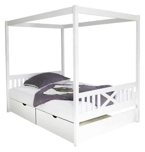 Posteľ s nebesami LINO biela - biela, Modern, drevo (140/200cm) - MID.YOU