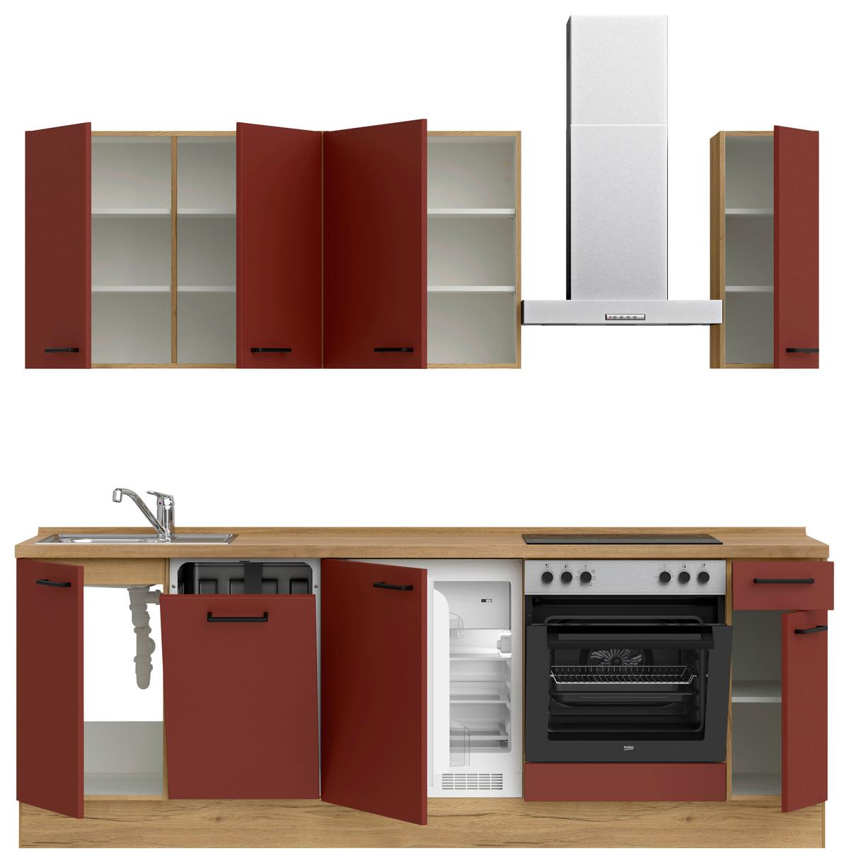 Küchenleerblock Easytouch Low-Line, L9 Rechts - Eichefarben/Rot, MODERN, Holzwerkstoff (240cm) - Nobilia