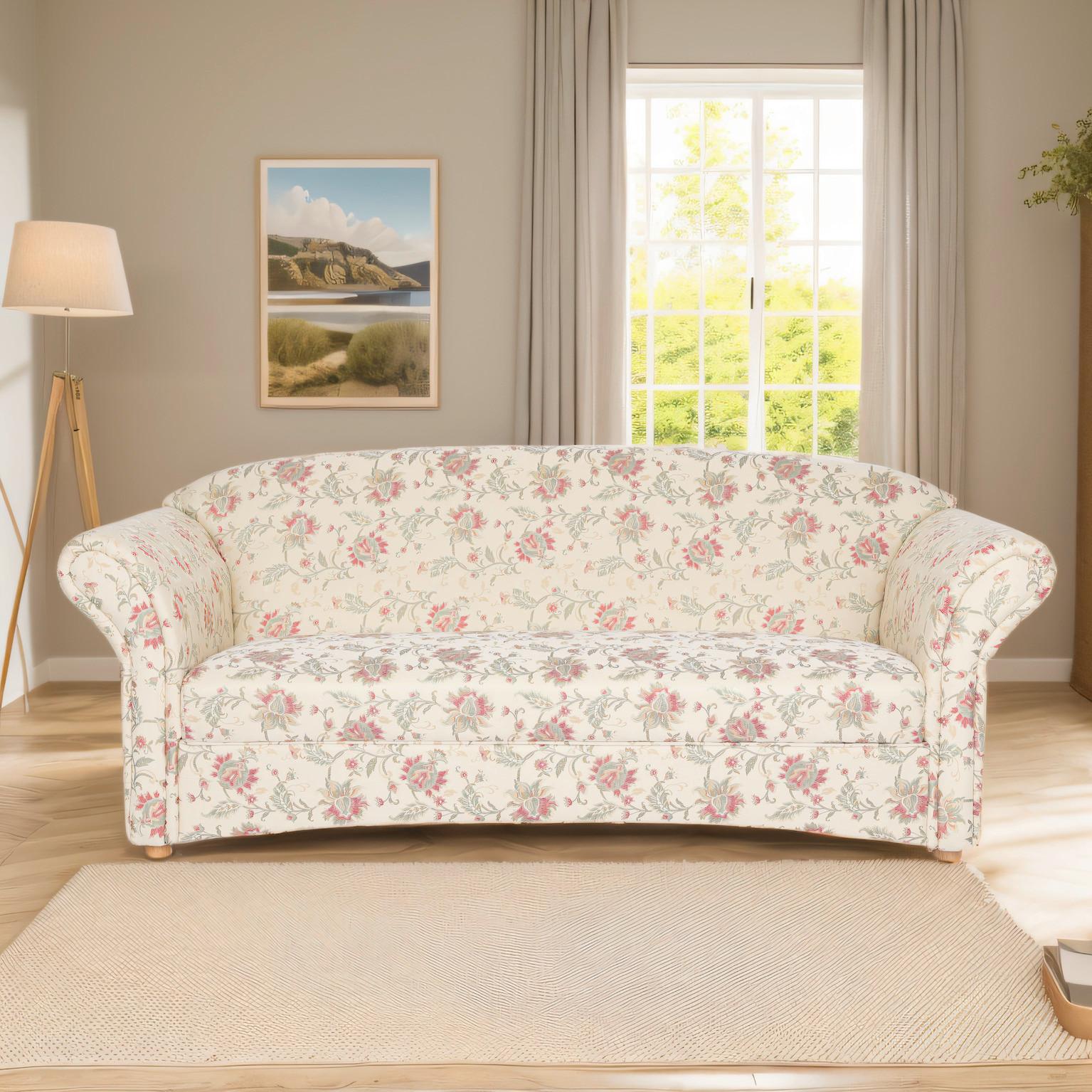 3-Sitzer Loretta, BLumenmuster ca. 204x83x85 cm - Hellbraun/Perlmutt, Basics, Holz/Textil (204/83/85cm)