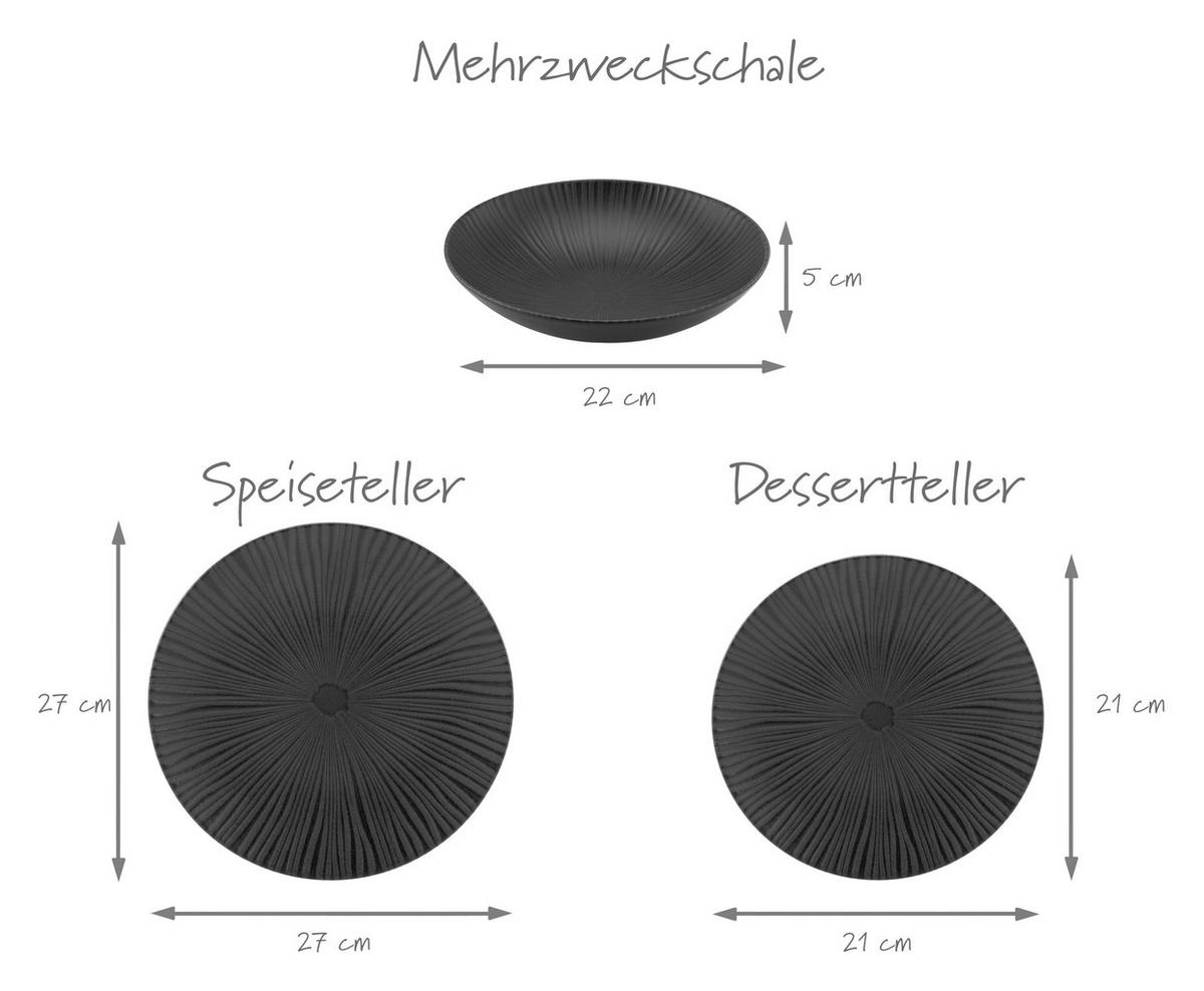Tafelservice Keramik 4 Personen Geschirr Set Schwarz - Schwarz, Basics, Keramik - Creatable