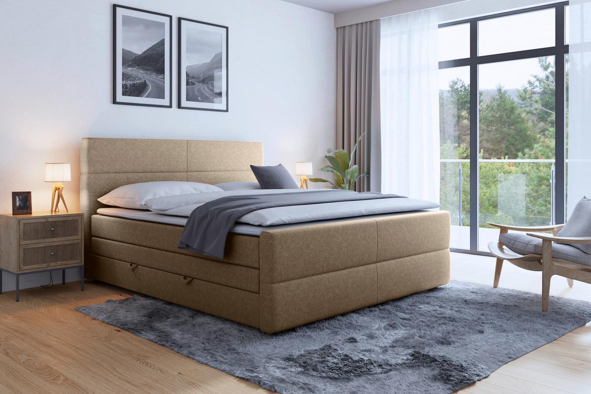 Boxspringbett mit Bettkasten Verona 180x200 cm Beige - Beige/Schwarz, MODERN, Holz/Kunststoff (180/200cm) - MID.YOU