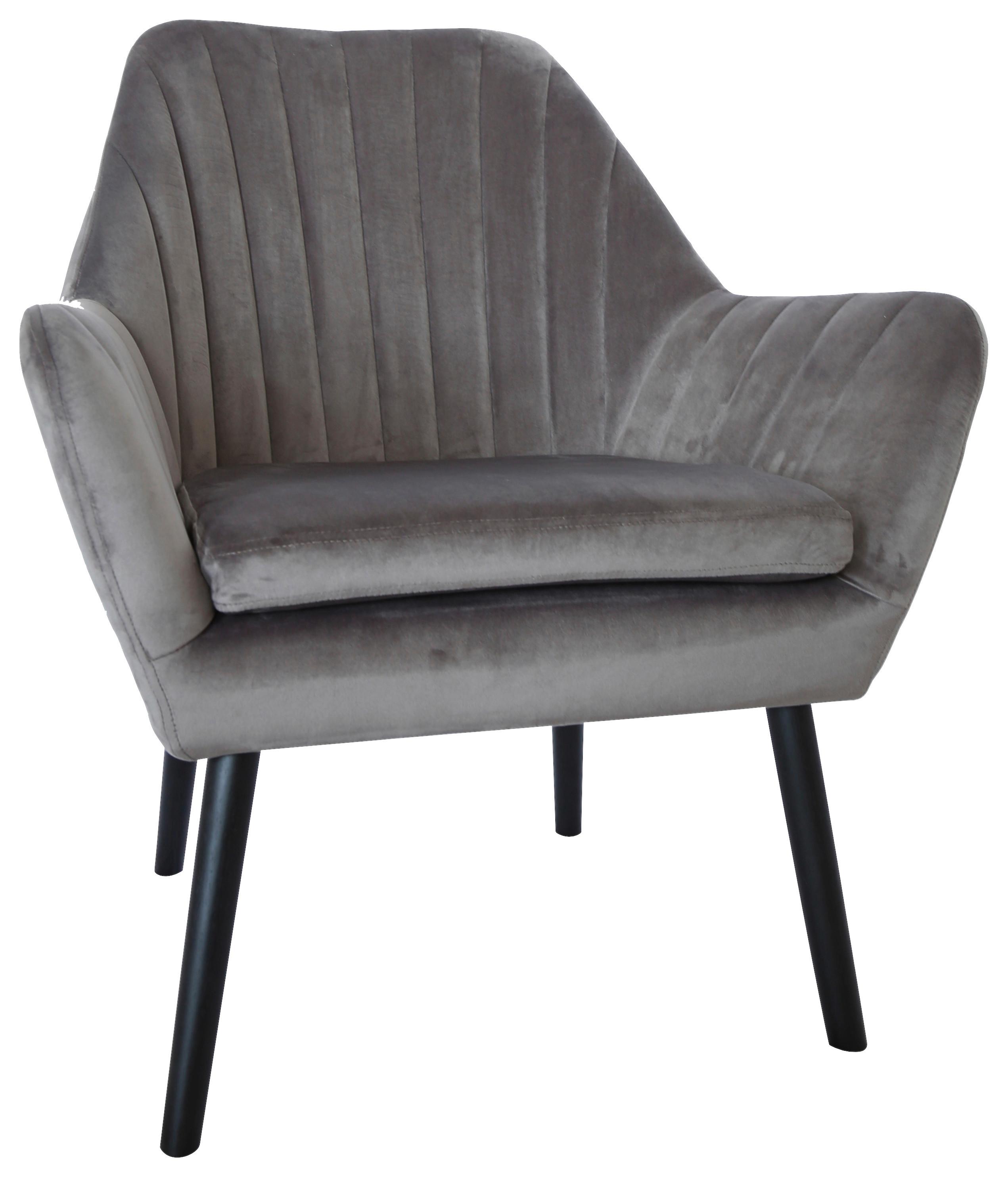 Zamatové kreslo Josefina, sivé - čierna/sivá, Modern, drevo/textil (73/84/75cm) - Mömax