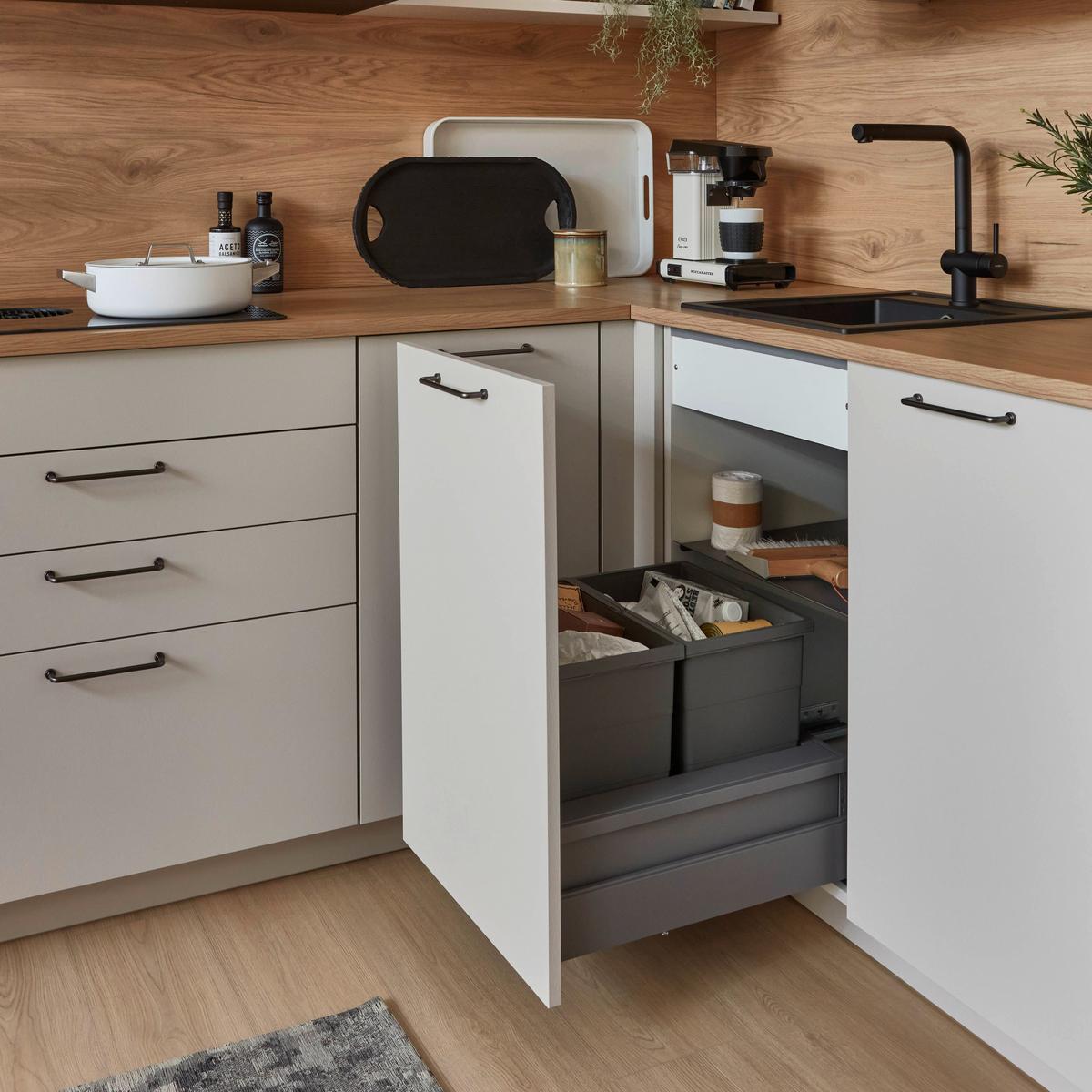 Eckküche Lucca - Sandfarben/Eichefarben, Trend, Holzwerkstoff (191,6/283,2cm) - Vertico