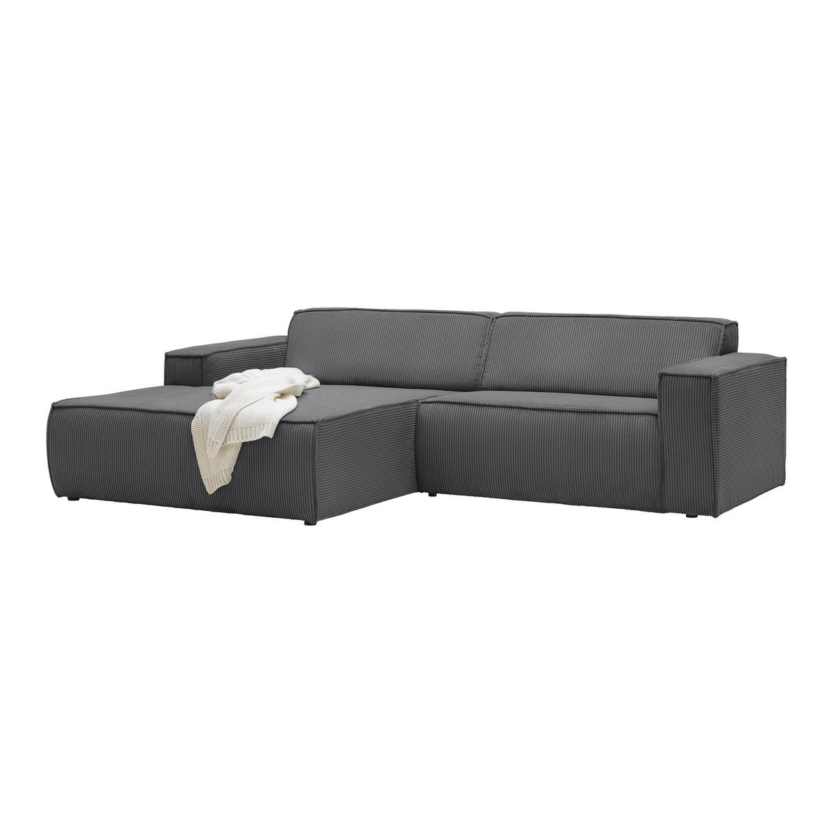 Rohová sedačka LOFT, levá, antracitový manšestr - černá/světle zelená, Moderní, textil/plast (172/75/265cm) - Mömax