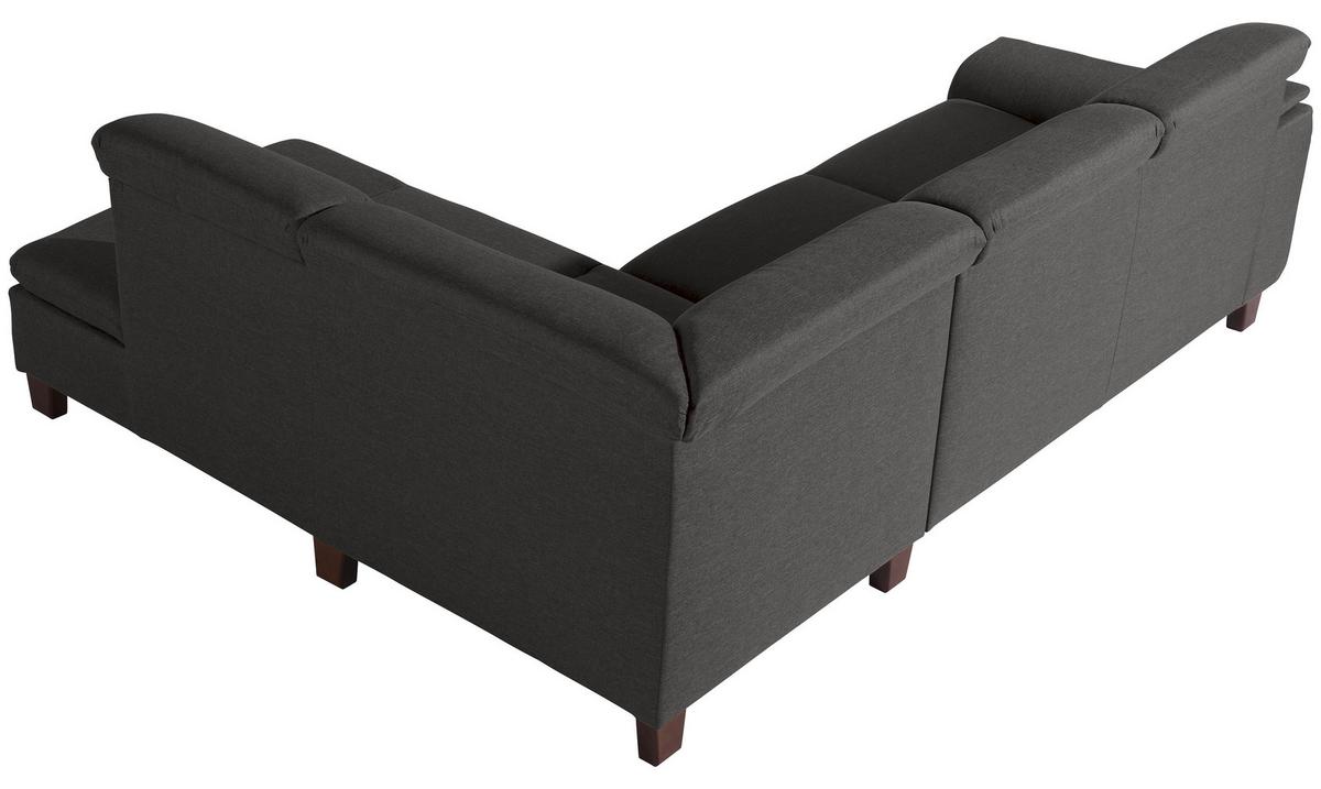 Ecksofa Aaron Anthrazit Flachgewebe - Anthrazit/Nussbaumfarben, Design, Textil (247/187cm) - Max Winzer