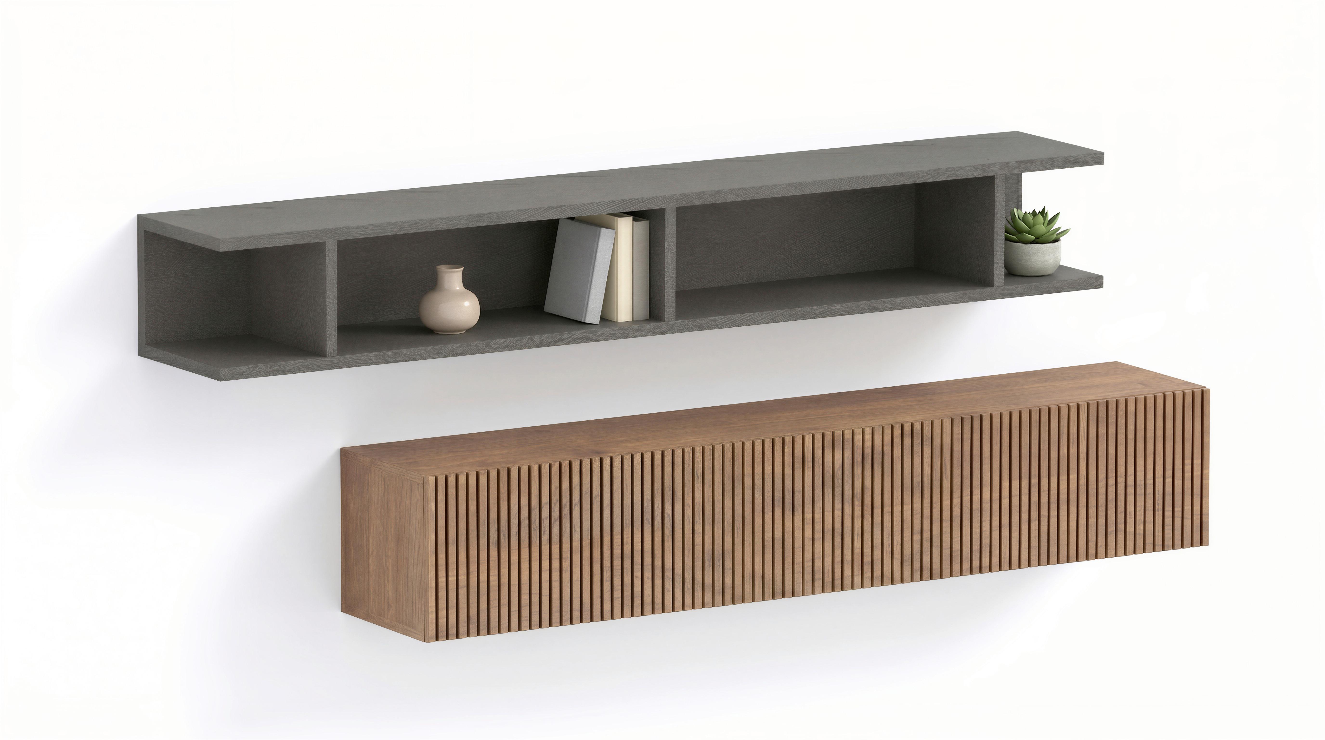 Wandregal Cortina Braun/Lavagrau B: 138-208cm - Lavagrau/Braun, MODERN, Holzwerkstoff (138-205/48/30cm)