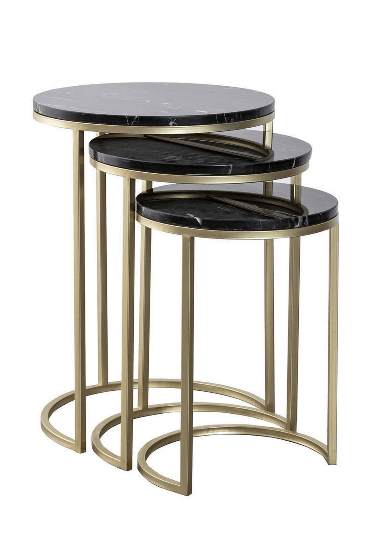 Beistelltisch 3-Teilig Tria Schwarz/Goldfarben - Goldfarben/Schwarz, Trend, Stein/Metall - Kayoom