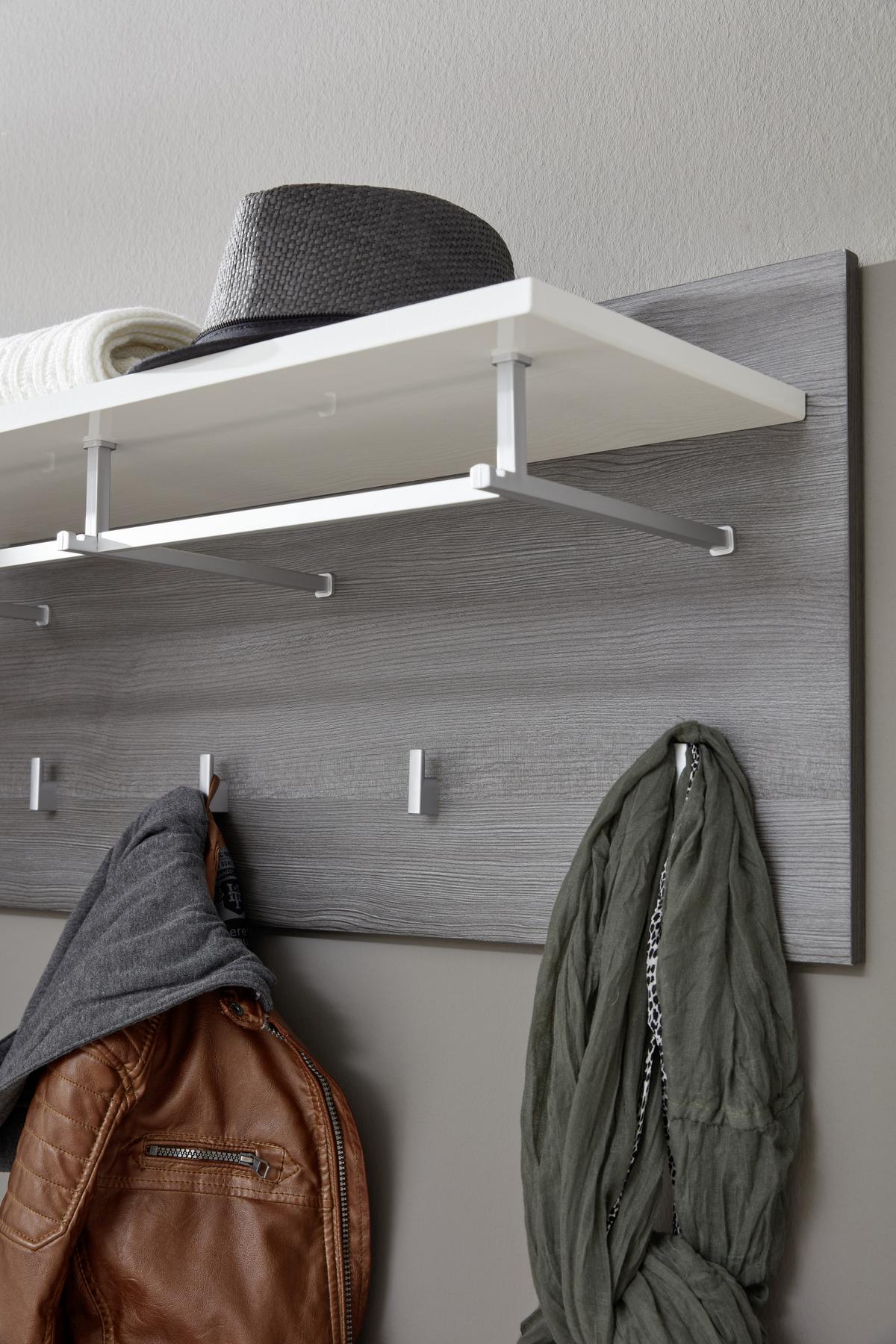 Wandgarderobe Line Silbereichenfarben B:80cm - Weiß/Silbereichenfarben, MODERN, Holzwerkstoff (80/40/28cm) - MID.YOU