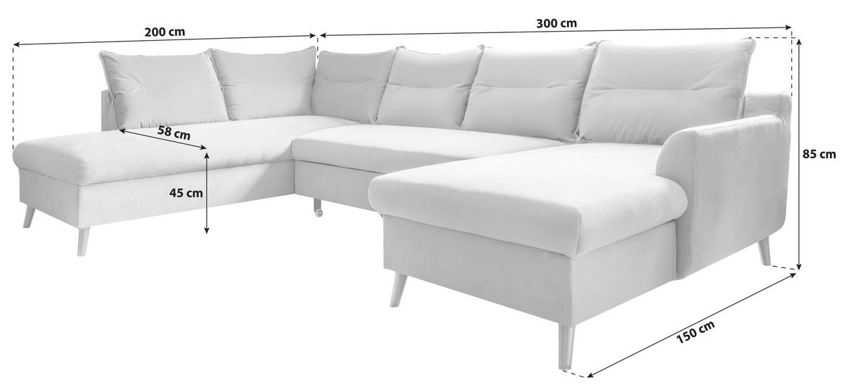 Sedací souprava ISABELLA U, starorůžová barva - starorůžová/černá, Basics, dřevo/textil (300/85/200cm) - MID.YOU