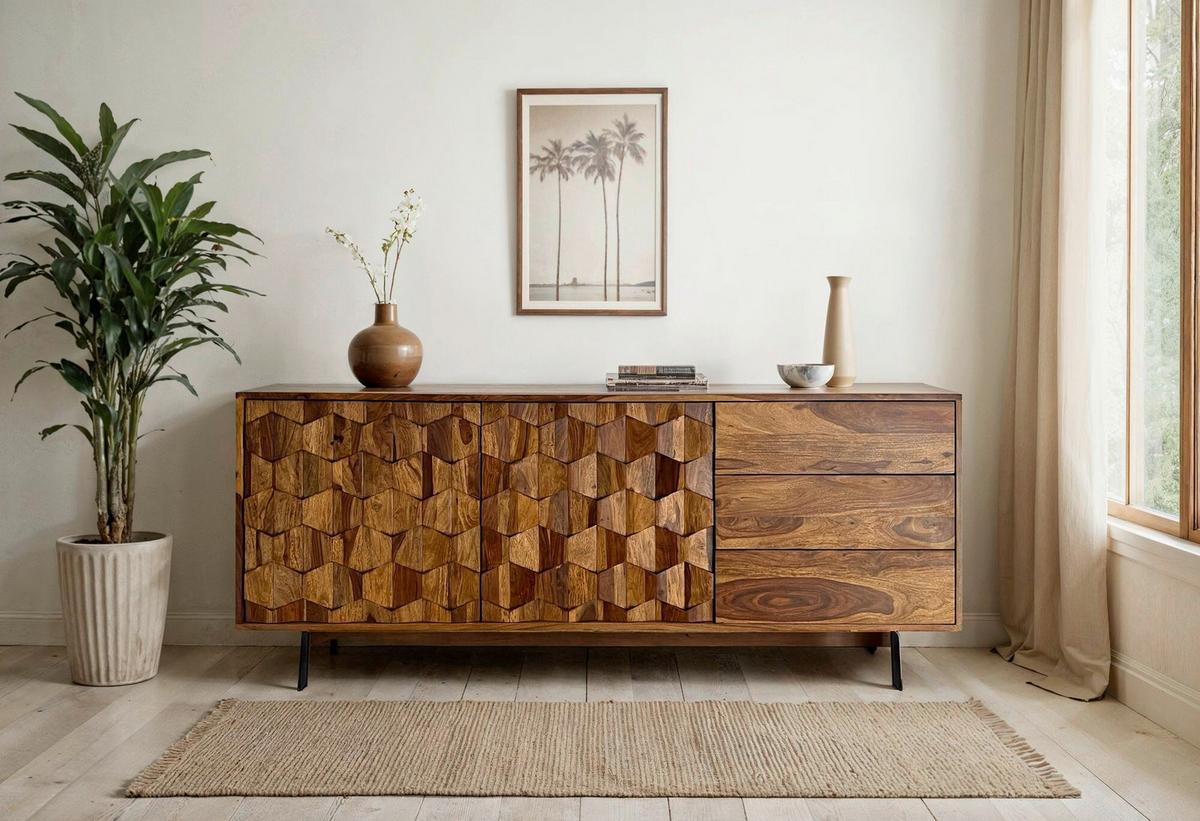 Sideboard Sheeshamfarben B: 175cm - Sheeshamfarben/Schwarz, Natur, Holz (175/70/40cm) - Livetastic