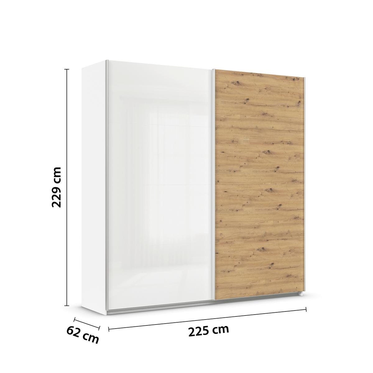 Schwebetürenschrank B: 225cm Feldkirch Weiß/Eiche Dekor - Weiß Hochglanz/Eiche Artisan, MODERN, Holzwerkstoff (225/229/62cm)