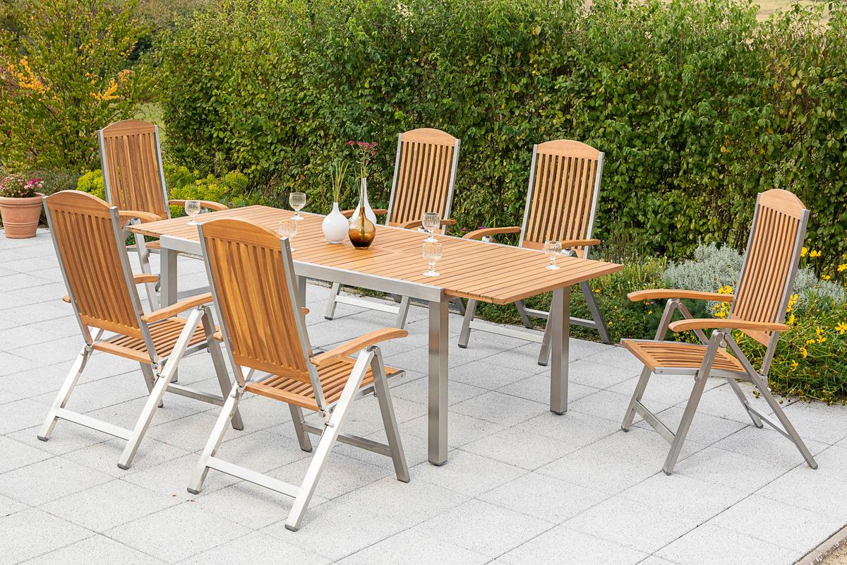 Gartengarnitur 7-Tlg. Keros Holz/Metall mit Kissen - Silberfarben/Braun, ROMANTIK / LANDHAUS, Holz/Textil - Gardenson