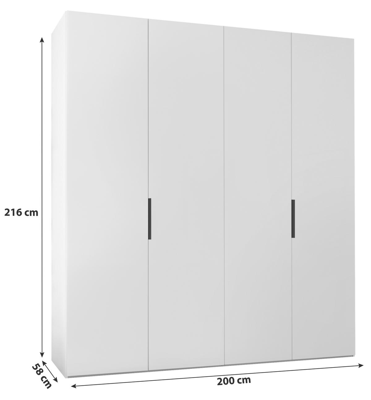 Drehtürenschrank 200 Cm Laar Weiß/weißglas - Weiß, MODERN, Holzwerkstoff (200/216/58cm) - MID.YOU