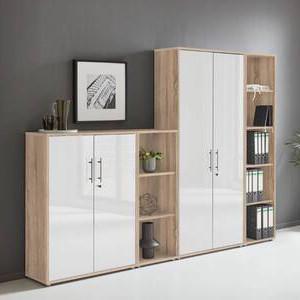 Office Edition B: 257 cm Sonoma Eiche/Weiß - Weiß Hochglanz/Sonoma Eiche, MODERN, Holzwerkstoff (257/186/33cm) - MID.YOU