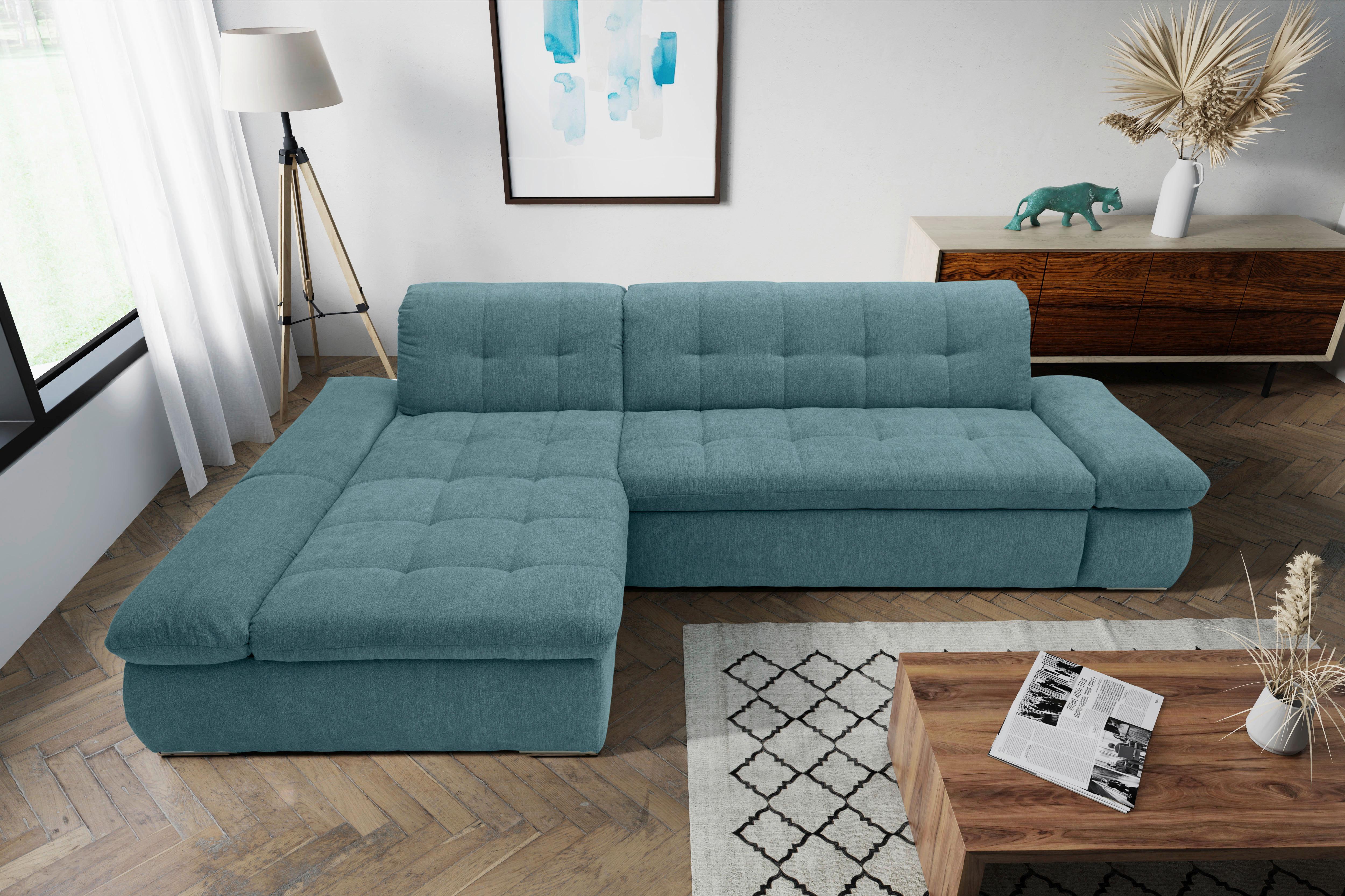 Ecksofa Mit Schlaffunktion Moric Petrol Mikrofaser - Chromfarben/Petrol, KONVENTIONELL, Textil (172/300cm) - MID.YOU