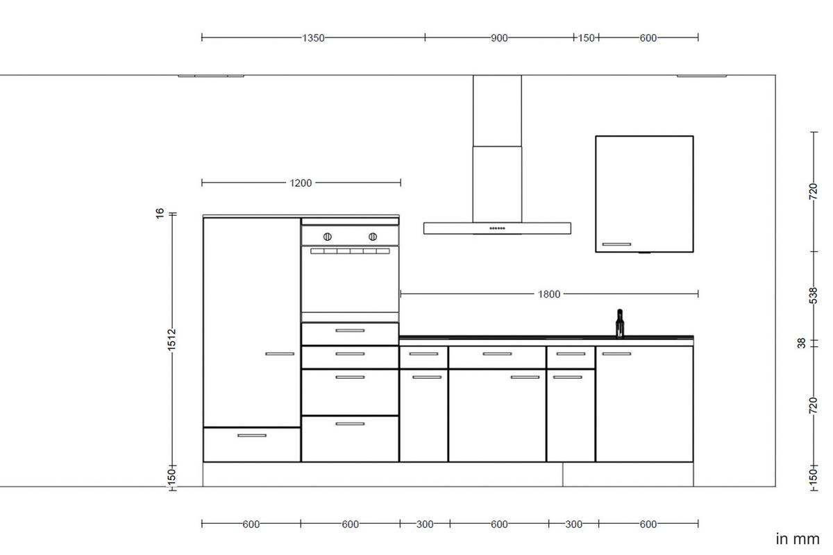 Kuchyňská linka 300 cm, kamenná sivá - šedá/černá, Moderní, kov/kompozitní dřevo (300cm) - Nobilia