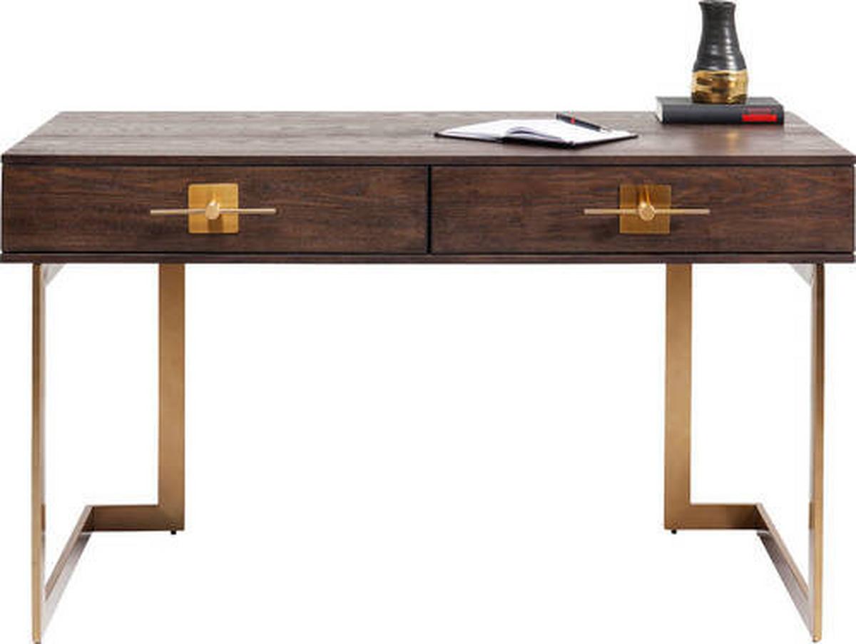 Schreibtisch Osaka - Messingfarben/Braun, Trend, Holzwerkstoff/Metall (138/60/81cm) - Kare-Design
