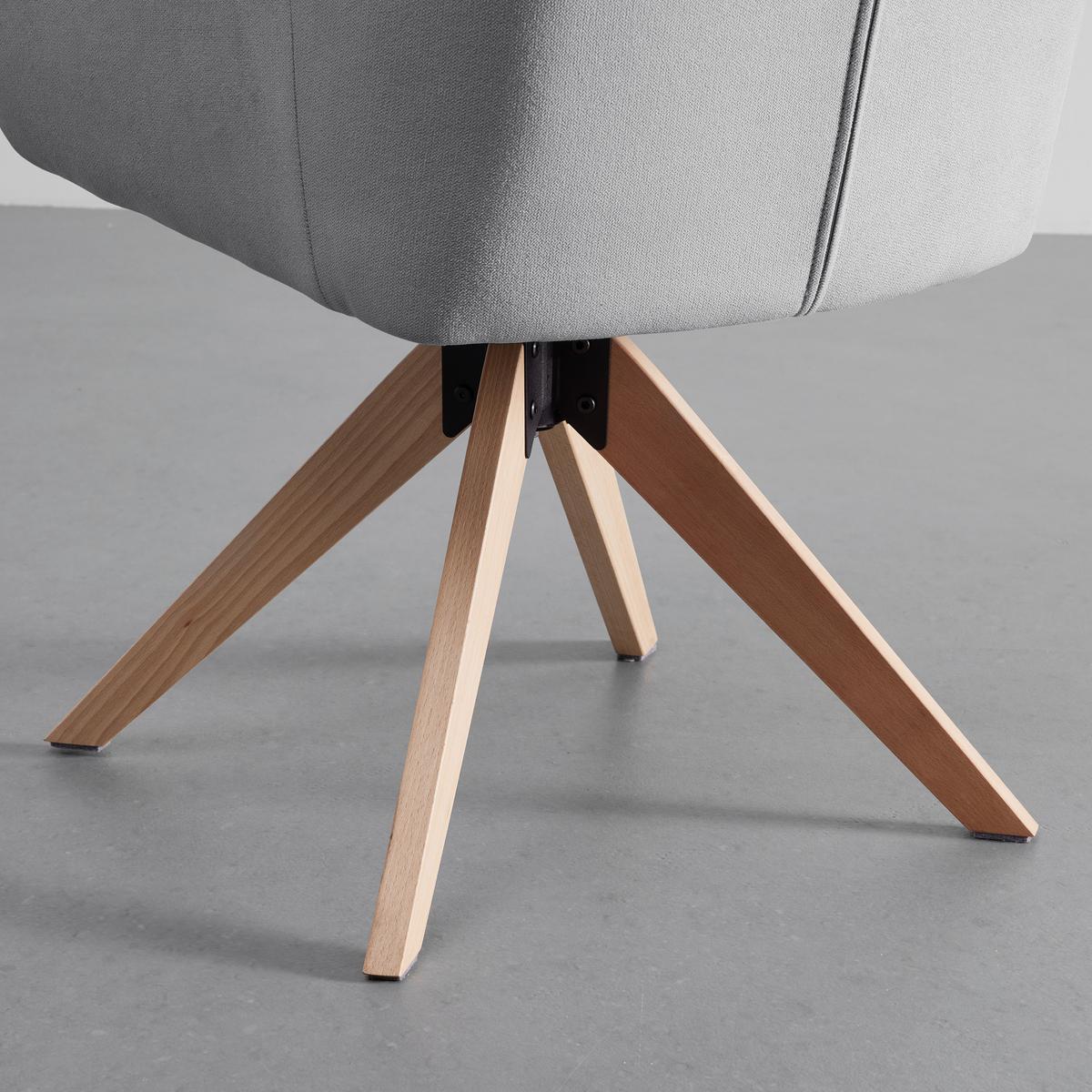 Zamatová stolička Lucita, otočná, nohy drevo - sivá/prírodná farba, Modern, kov/drevo (59/88/60cm) - Bessagi Home