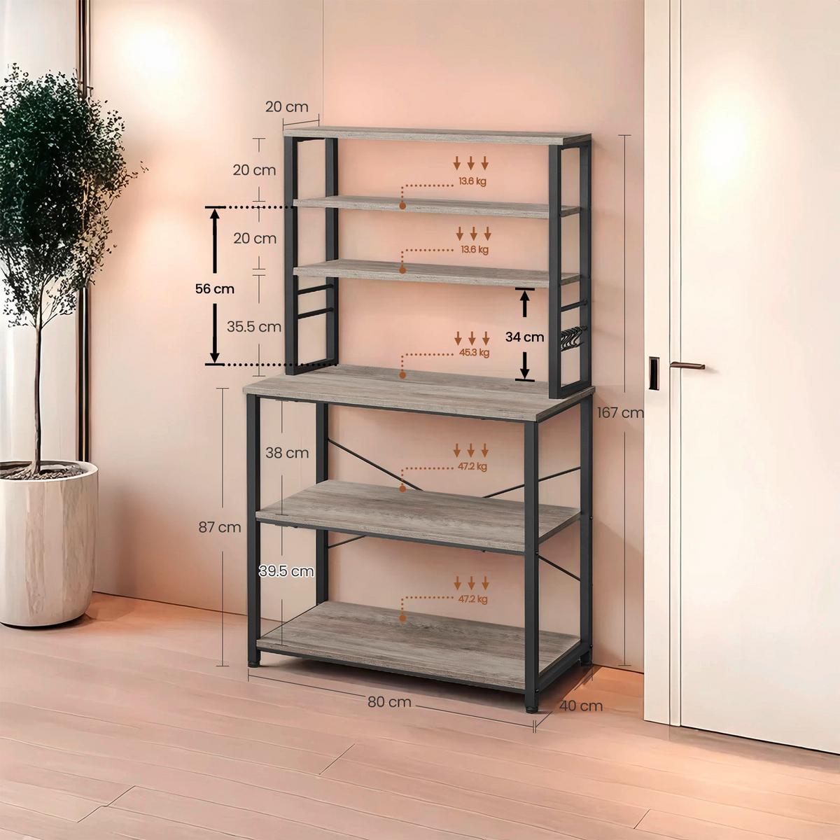 Regal Kitchen Shelf - Greige/Schwarz, MODERN, Holzwerkstoff/Metall (80/167/40cm) - MID.YOU