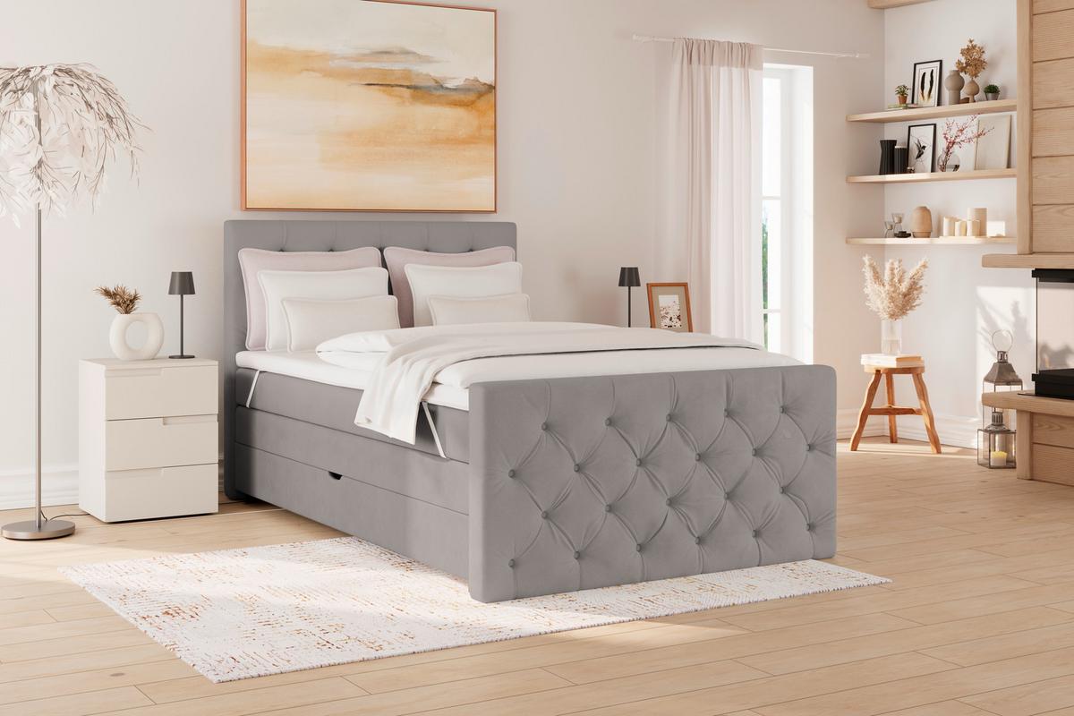 Boxspringbett Elio Silberfarben 140x200 cm H3/H4 - Beige/Silberfarben, ROMANTIK / LANDHAUS, Textil (140/200cm) - James Wood