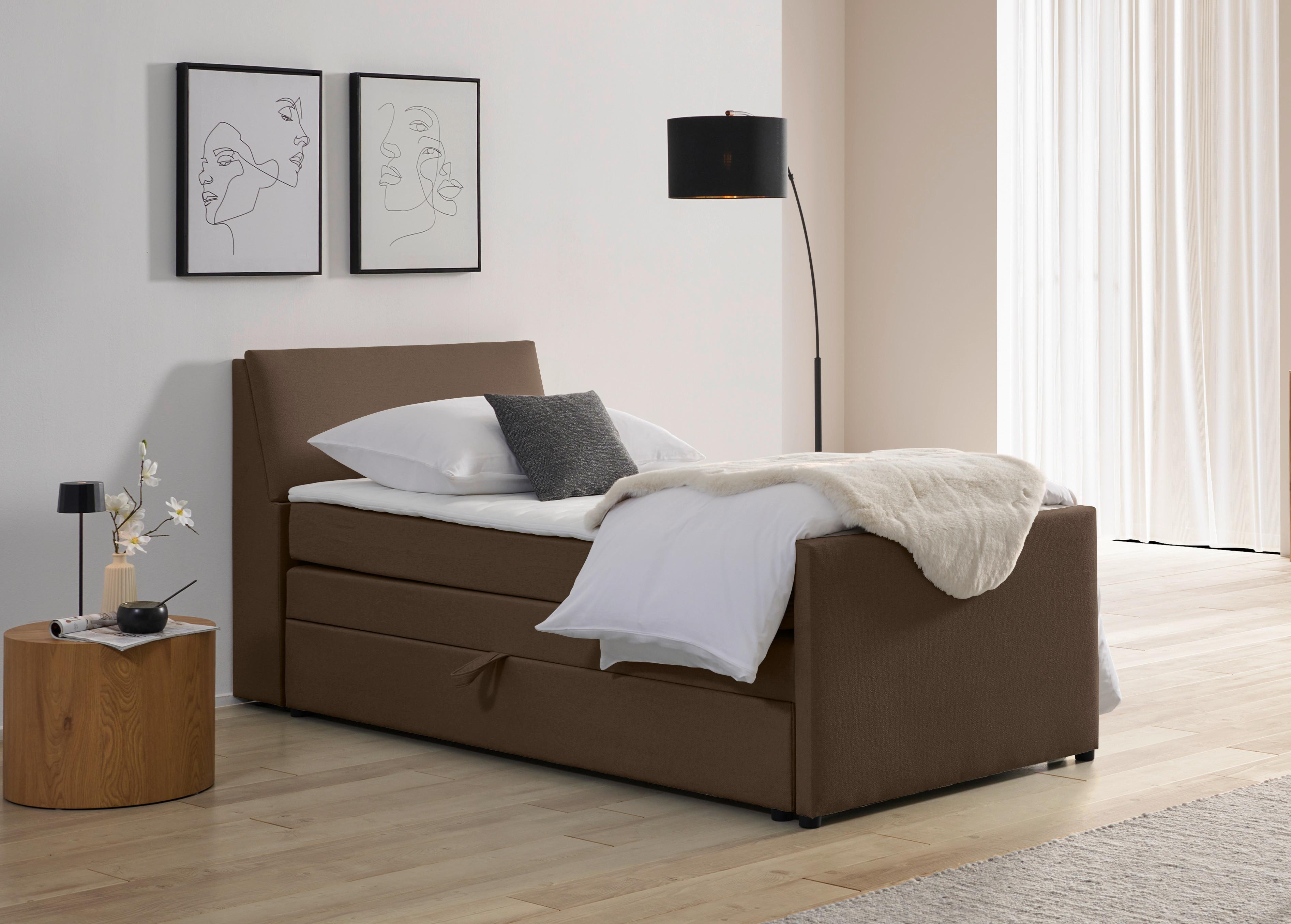 Boxspringbett Mit Bettkasten Nida 100x200 Cm Braun - Schwarz/Braun, MODERN, Holz/Textil (100/200cm) - MID.YOU