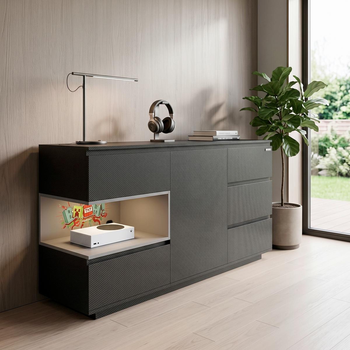 SIDEBOARD MINECRAFT - Schwarz, MODERN, Holzwerkstoff (160/80/40cm) - Minecraft