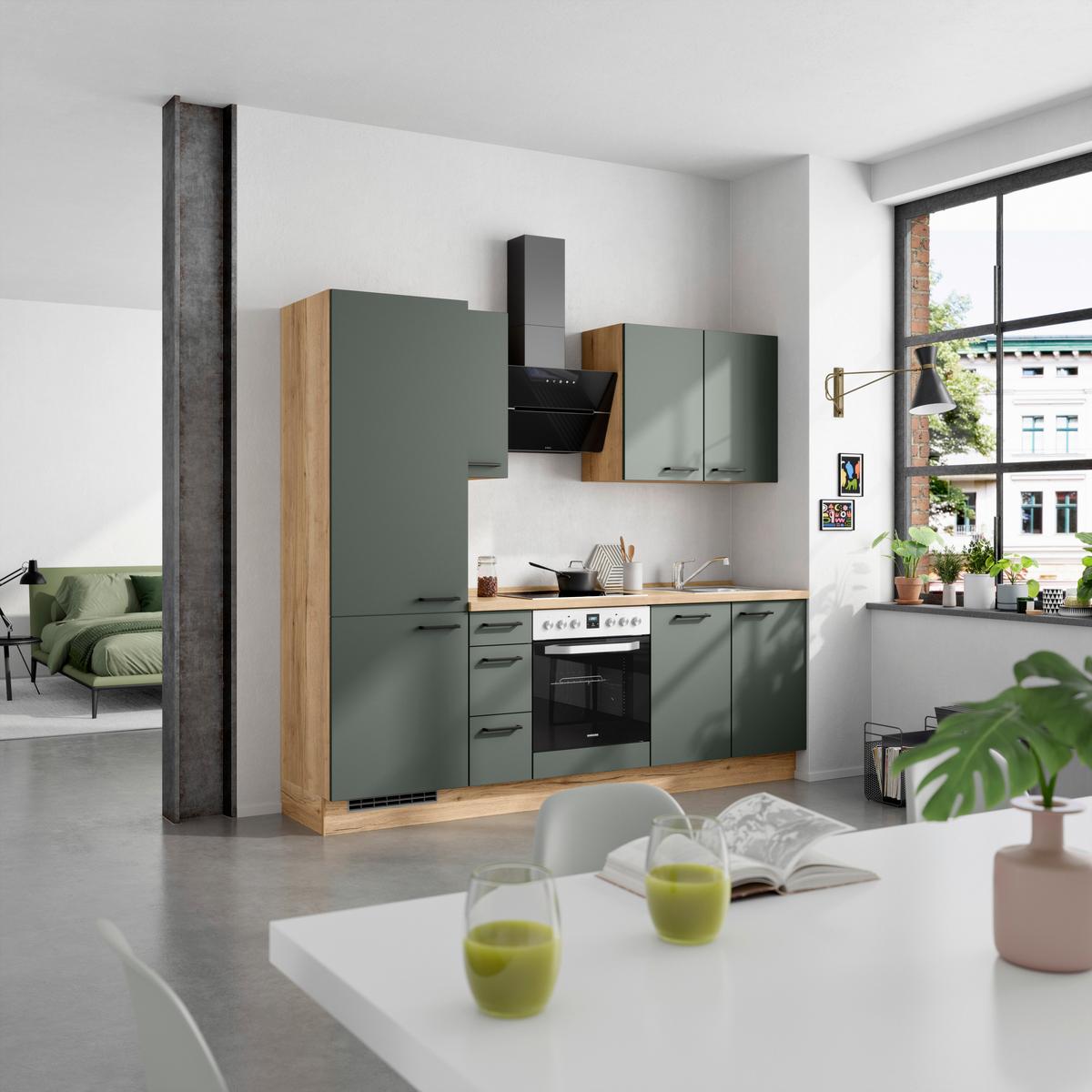 Küchenleerblock Easytouch High-Line, H2 Links - Dunkelgrün/Eichefarben, MODERN, Holzwerkstoff (240cm) - Nobilia