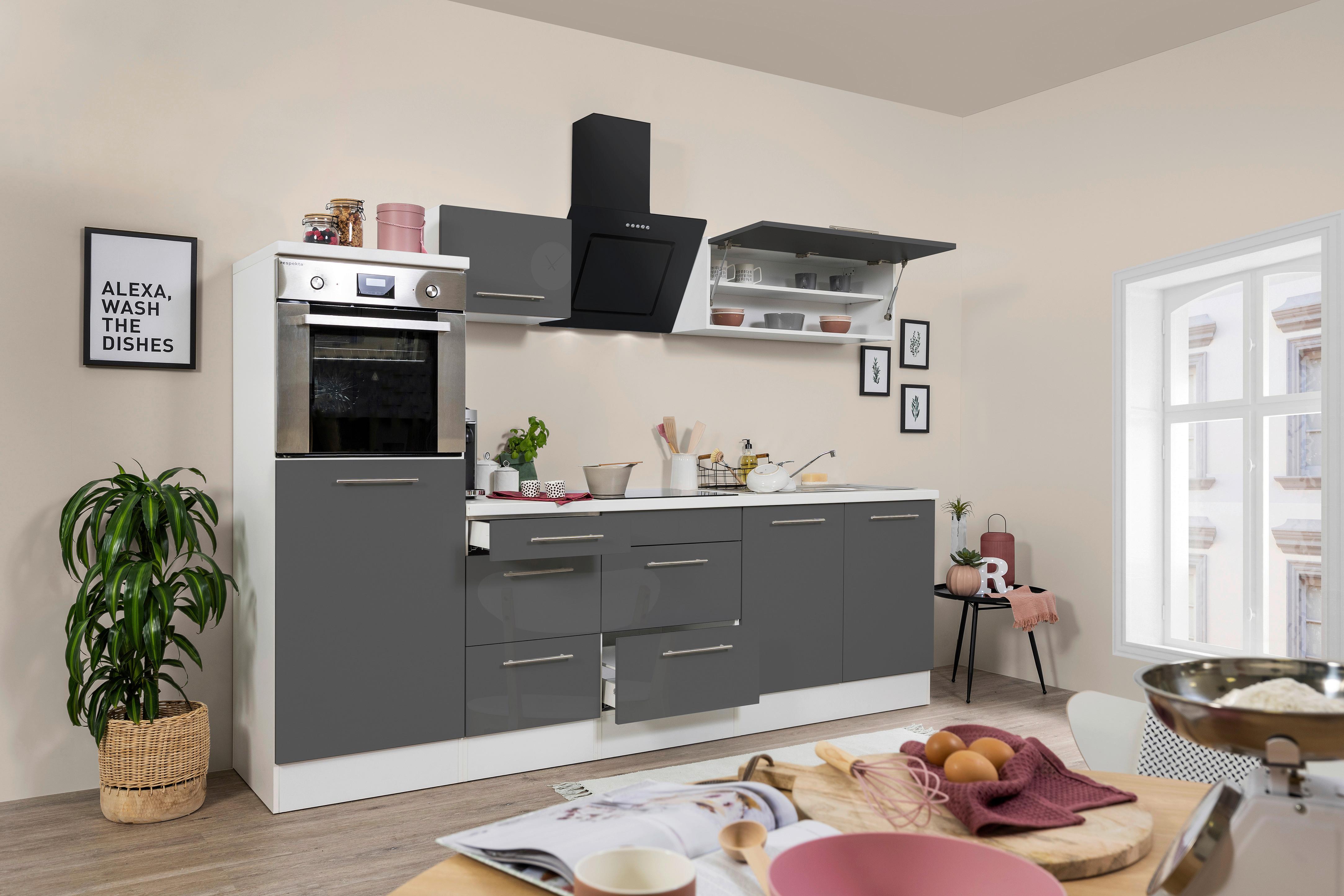 Küchenzeile mit Geräten 270 cm Grau/Weiß - Weiß/Grau, KONVENTIONELL, Holzwerkstoff (270cm) - Respekta