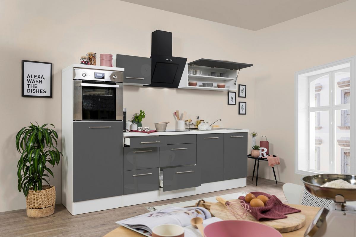 Küchenzeile mit Geräten 270 cm Grau/Weiß - Weiß/Grau, KONVENTIONELL, Holzwerkstoff (270cm) - Respekta