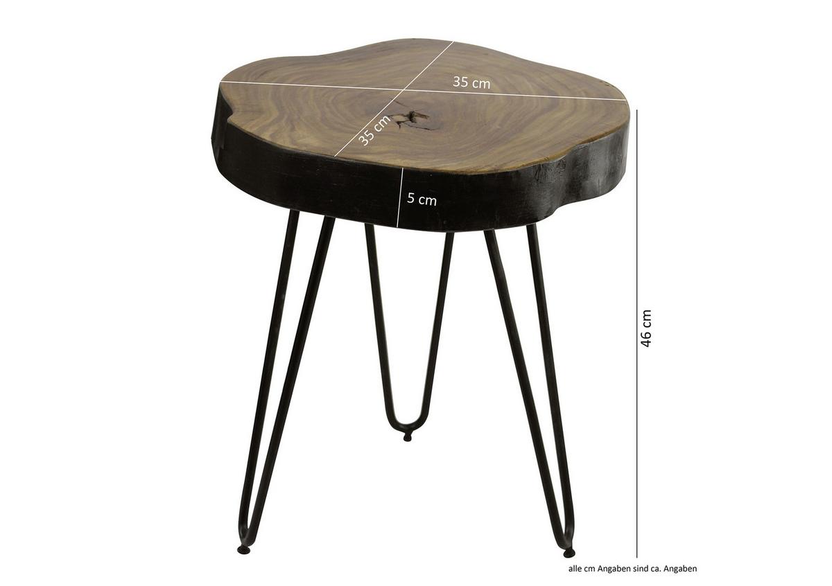 Beistelltisch mit Holzplatte Bagli, Sheesham/Schwarz - Sheeshamfarben/Schwarz, Design, Holz/Metall (35/35/45cm) - MID.YOU